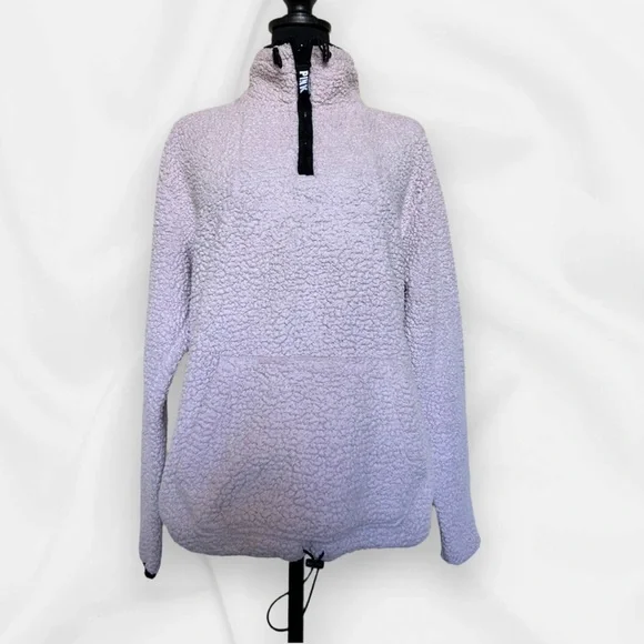 PINK Victorias Secret Woman’s Small Pink Sherpa Pullover Hoodie - Picture 2 of 12